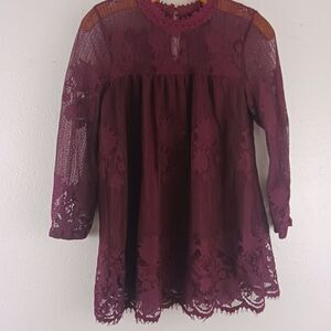 Miss Chievous lace long sleeve wine blouse size M
